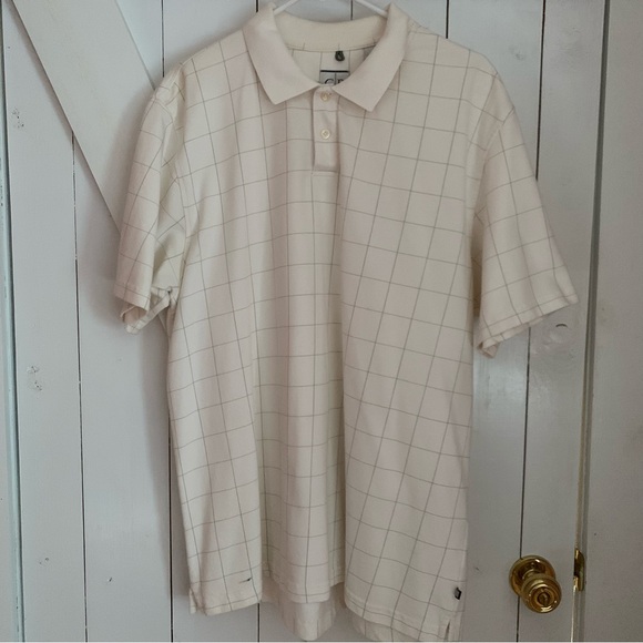 Men's XL Polo Short Sleeve Collared Two Button White Plaid - Picture 1 of 11